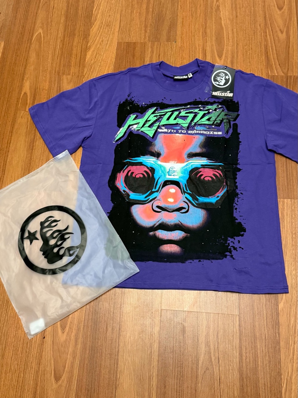 Hellstar Goggles Purple Short Sleeve Tee - Neon Face Print
